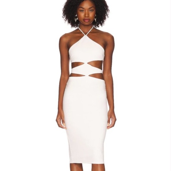 H:ours White Cut Out Halter Dress - Picture 1 of 13